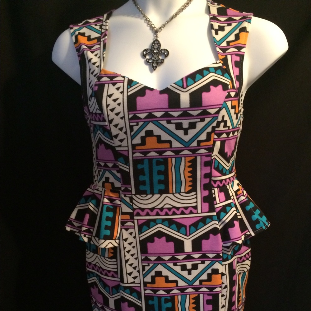 One Way Size 12 Geometric Aztec PEPLUM Dress
