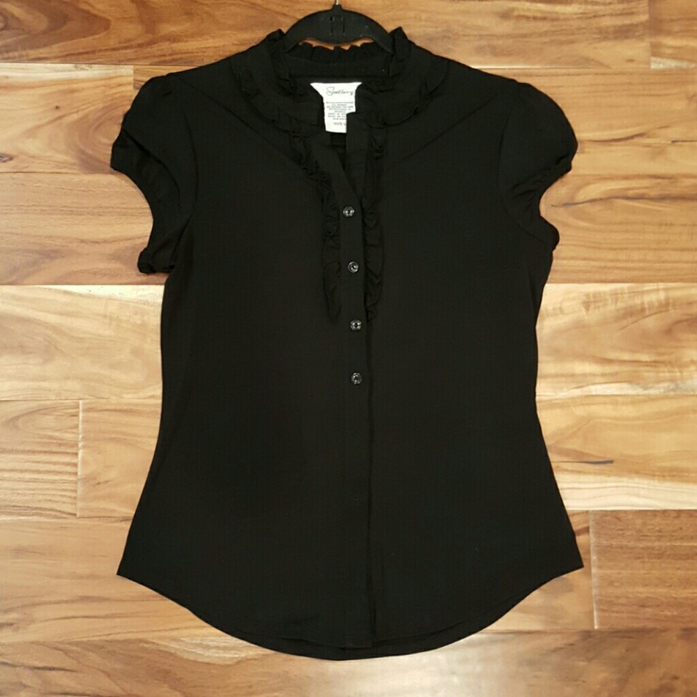 DONATED Ruffled Black Blouse
