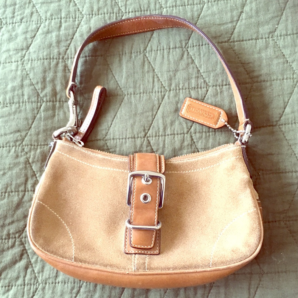 Coach Tan Suede/Leather Purse w/ Buckle Closure