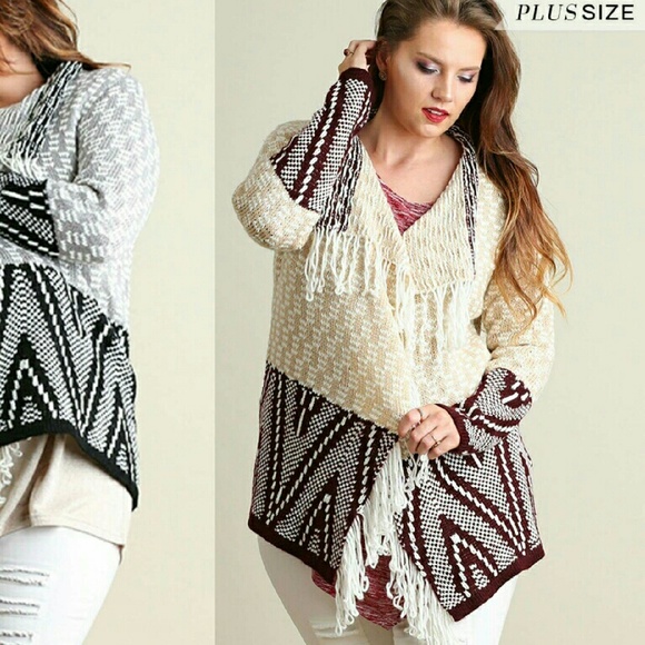 Umgee Plus Size Top Sz 1X Drape Cardigan Western Waterfall Womens Sweater Duster - Picture 3 of 4