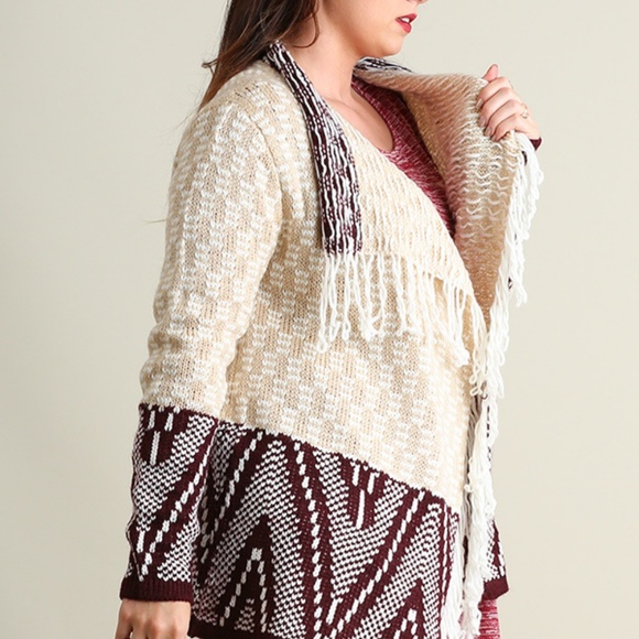 Umgee Plus Size Top Sz 1X Drape Cardigan Western Waterfall Womens Sweater Duster - Picture 4 of 4