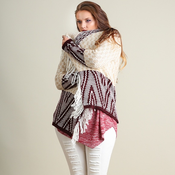 Umgee Plus Size Top Sz 1X Drape Cardigan Western Waterfall Womens Sweater Duster - Picture 2 of 4