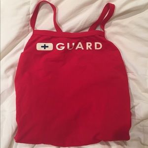 Red lifeguard one piece suit!