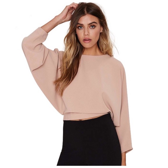 Blush Beige Slit Back Wrap Crop Top - Picture 2 of 5