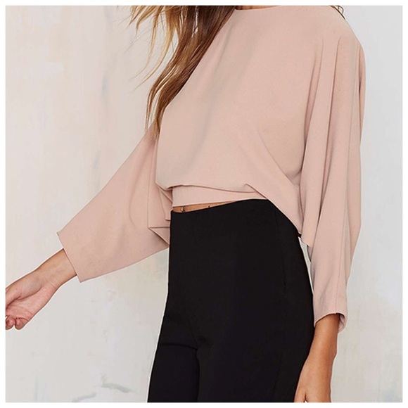 Blush Beige Slit Back Wrap Crop Top - Picture 3 of 5