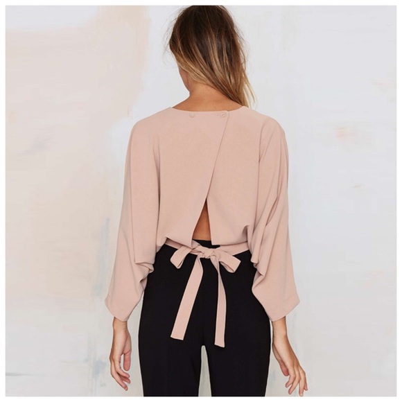 Blush Beige Slit Back Wrap Crop Top - Picture 4 of 5