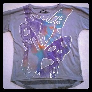 Girls Quarter Sleeve Grey Butterfly Shirt