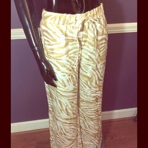 JM Collection Zebra Drawstring Linen Pants size 12