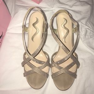 Size 7, 3 inch, champagne colored heels