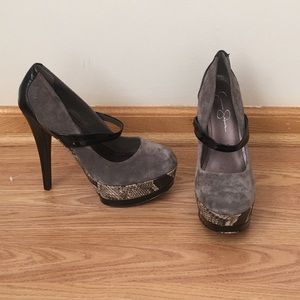 Suade snakeskin heels