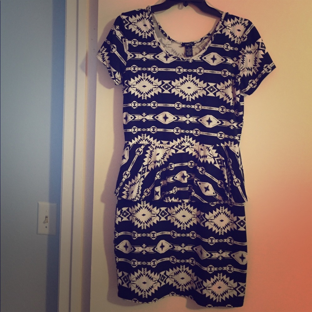 Aztec black and white peplum dress