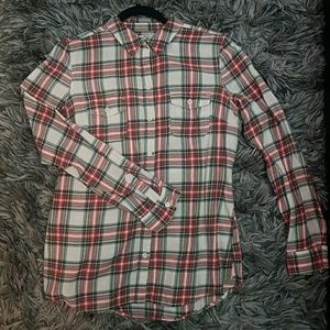Plaid button down collar shirt