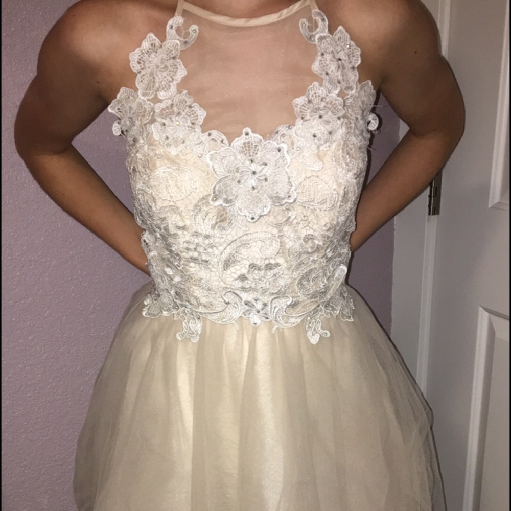 Champagne colored homecoming dress