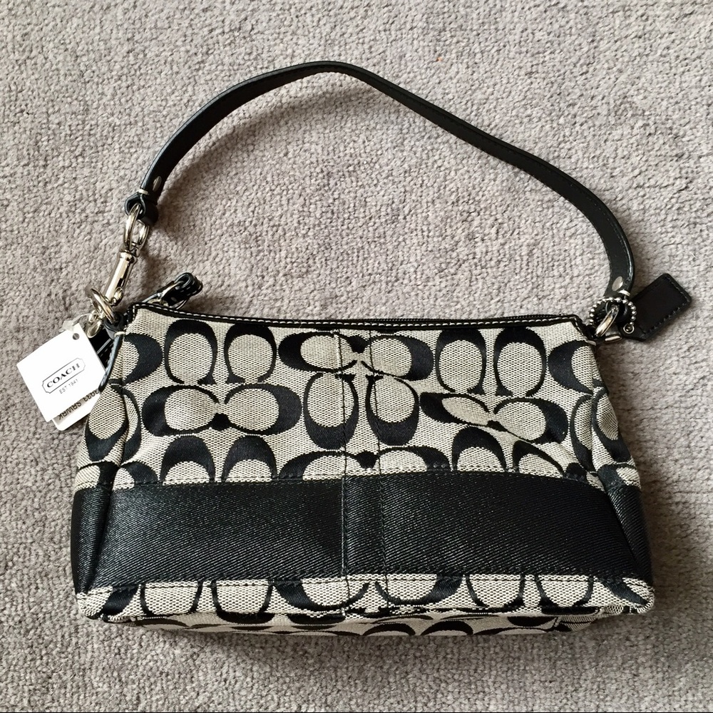 Coach Signature Stripe Small Black Purse