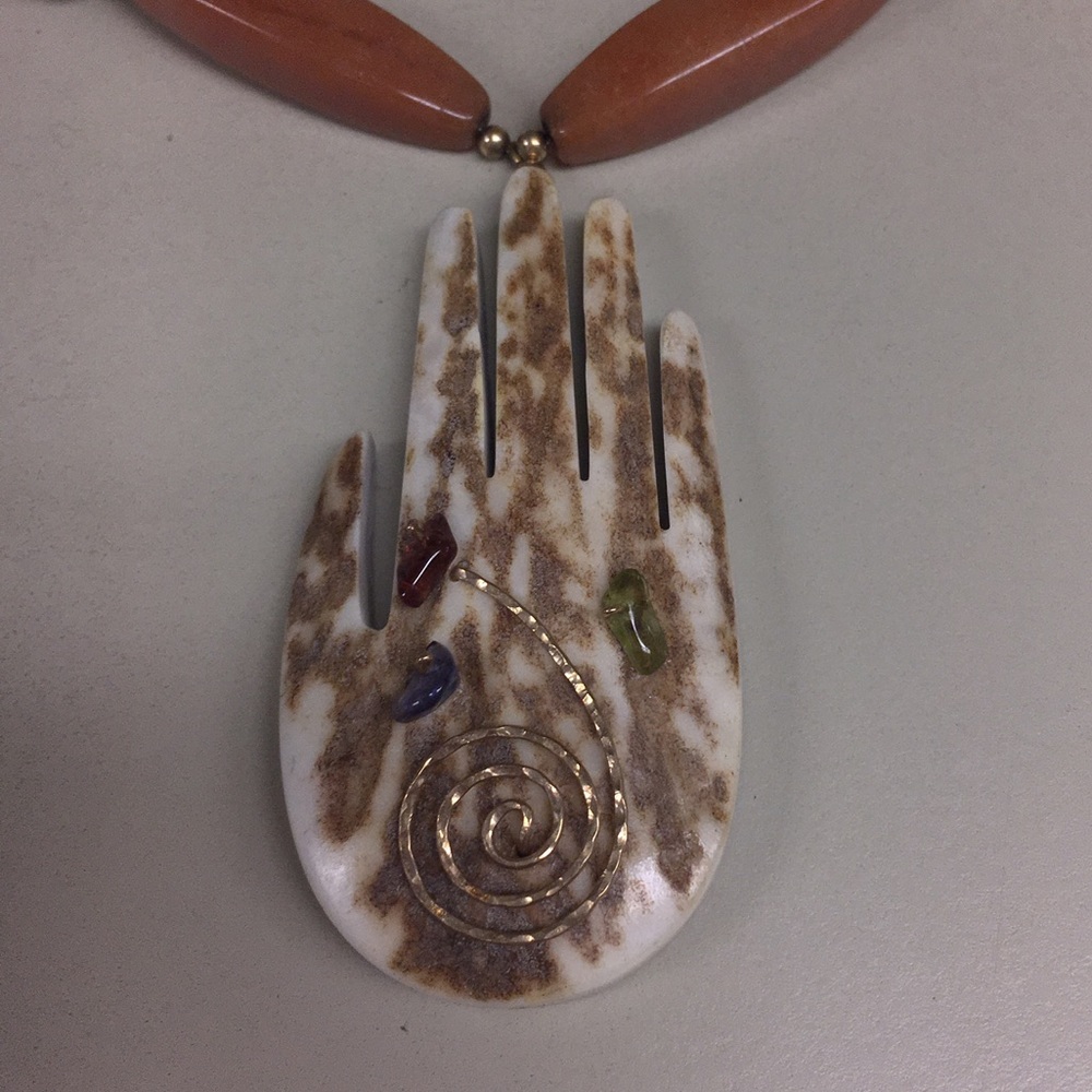 Artisan Carved Antler and Stone Necklace