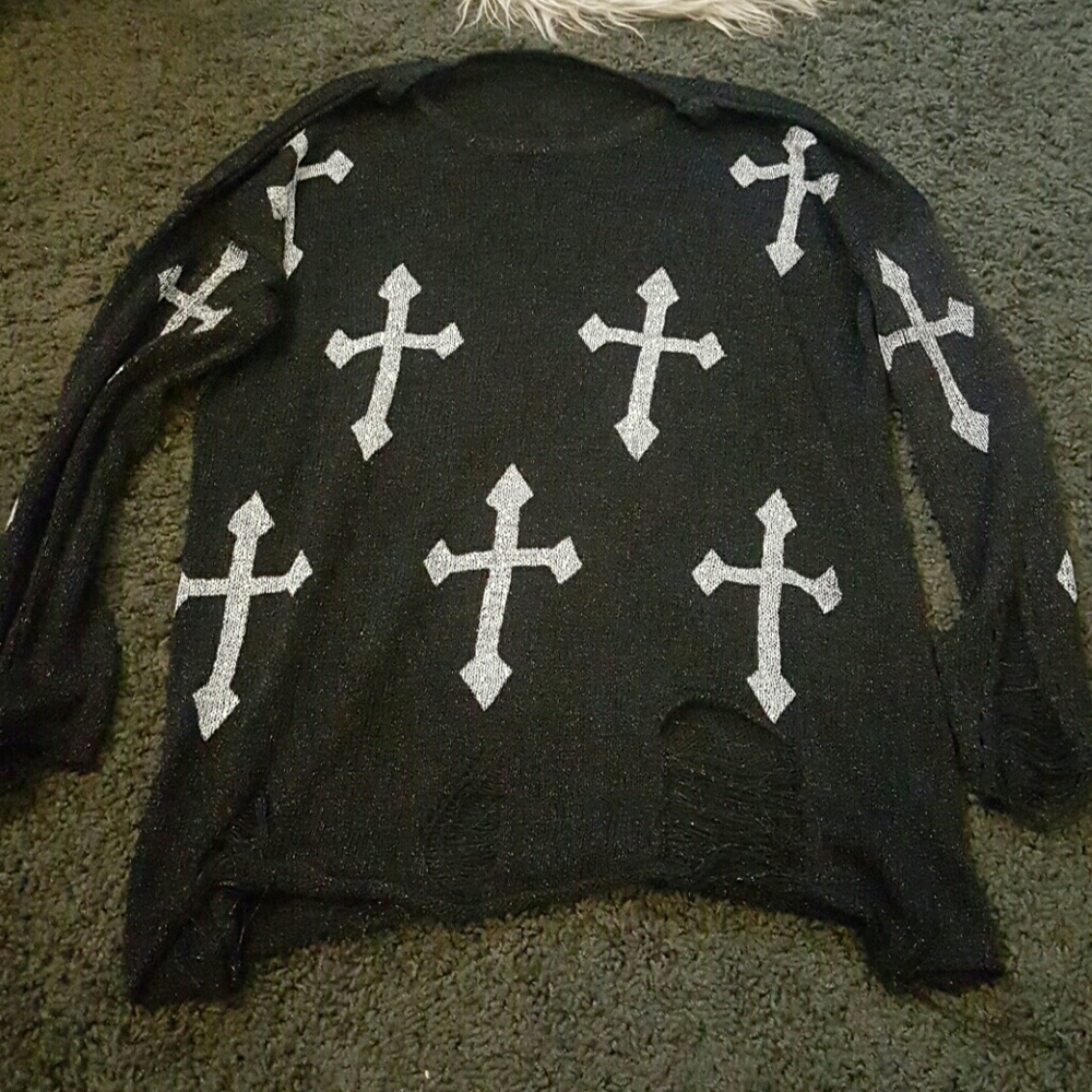 Distressed black cross shirt