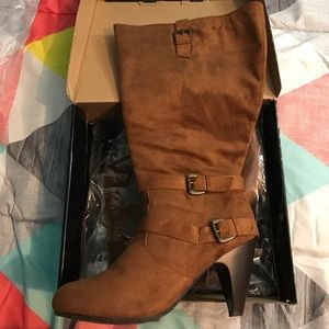 Tan suede knee boots