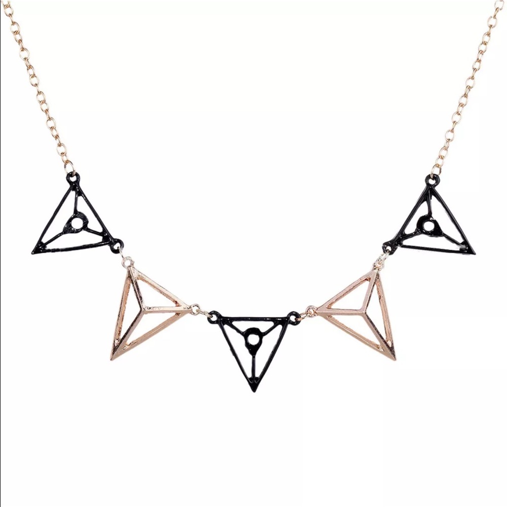 NEW Hollow Black Gold Triangle Statement Necklace