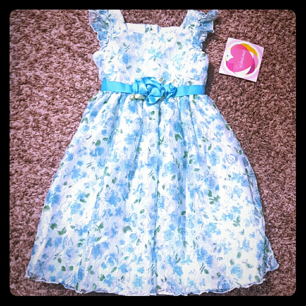3/$15 - Girls Blue & Green Lace Floral Dresss