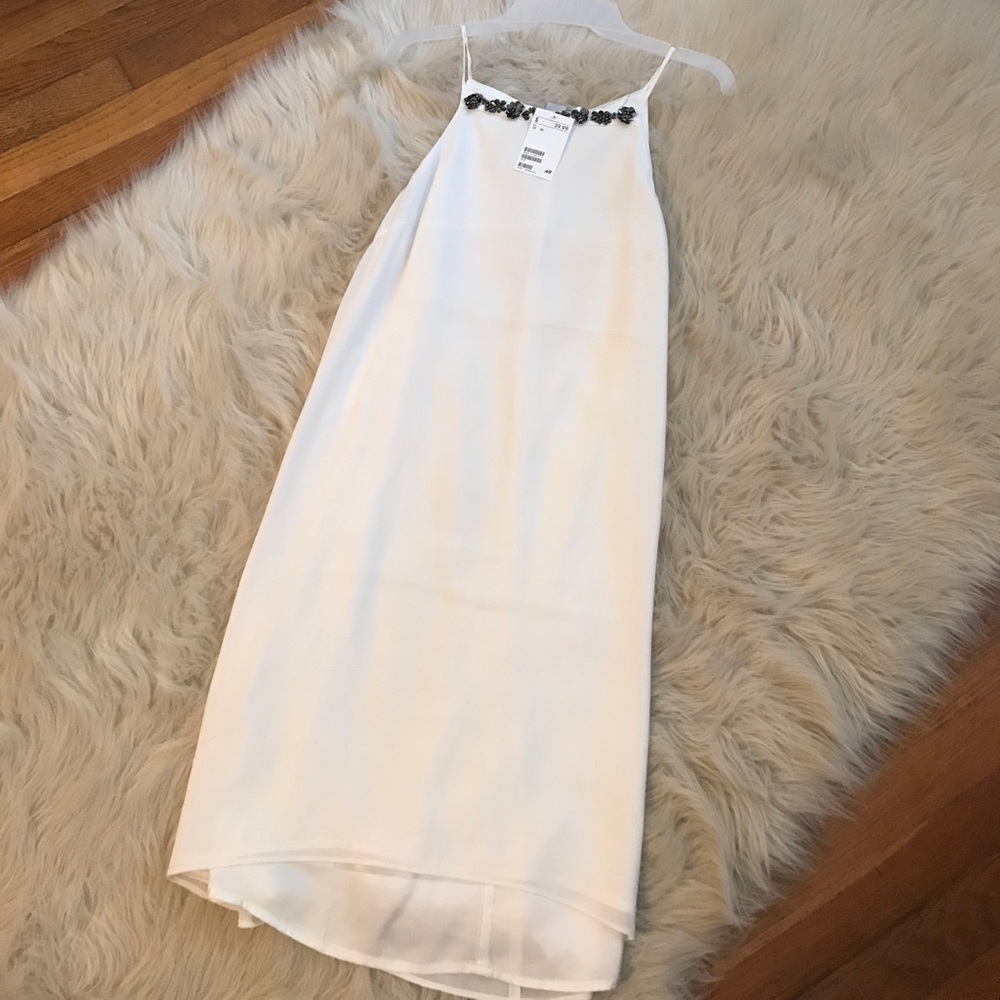 H & M White Dress with Metallic Beaded Design