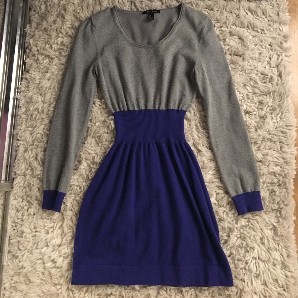 Mango Grey/Blue Colorblock Dress