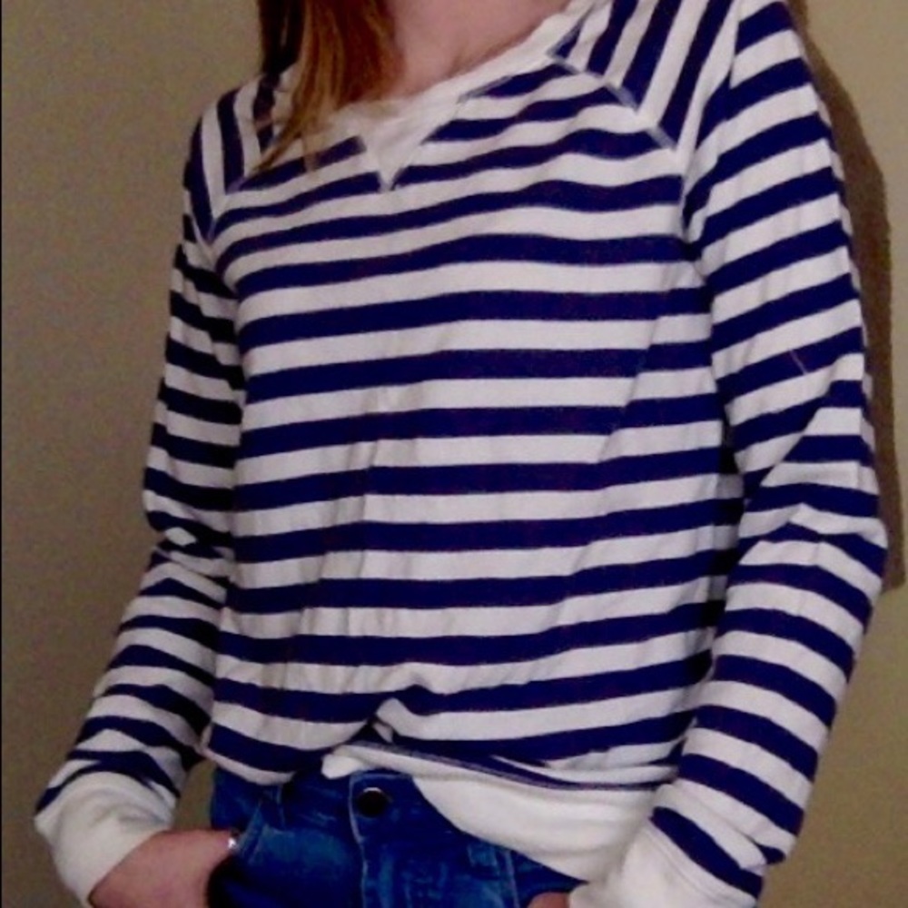 Blue and white striped sweatshirt