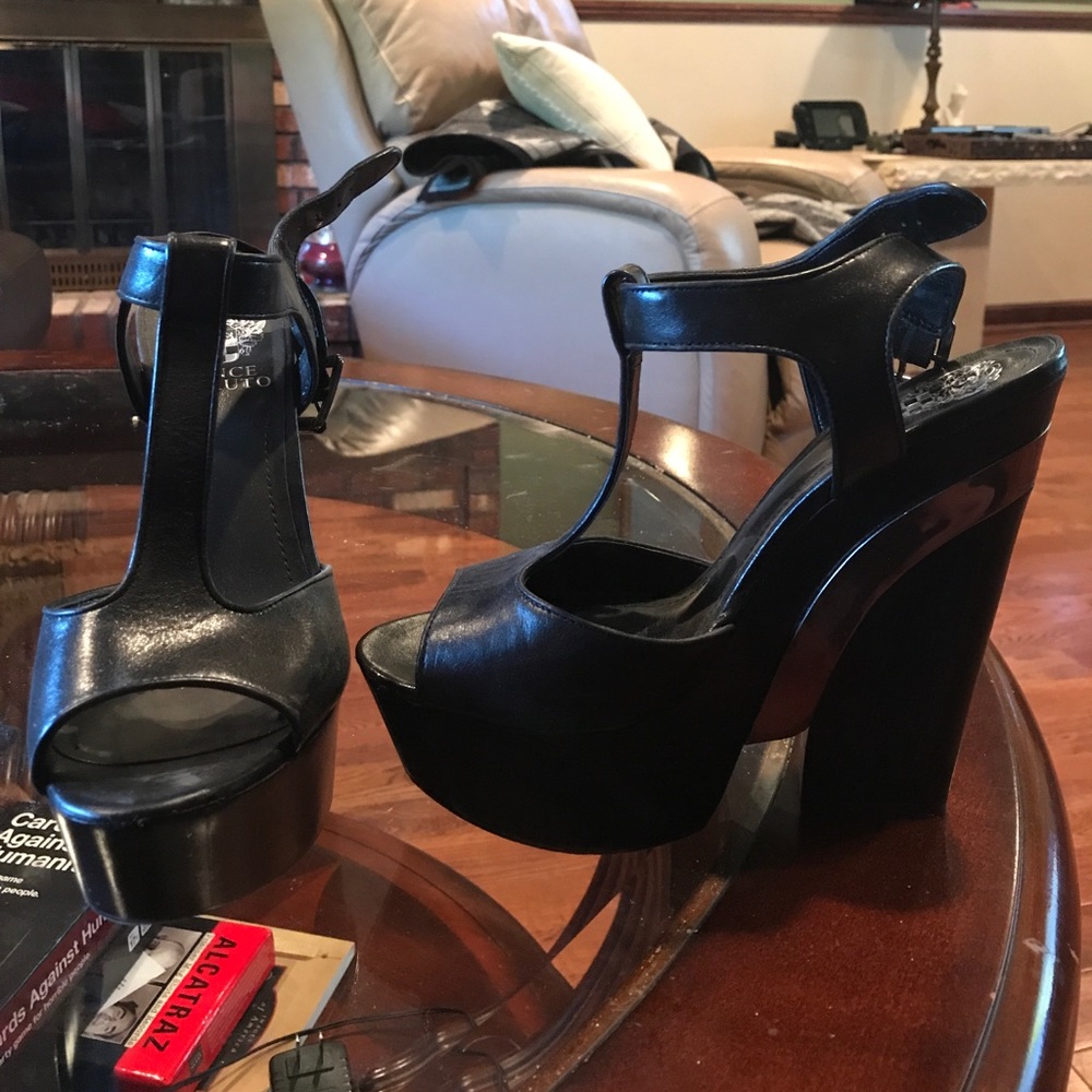 Vince Camuto black and silver platforms