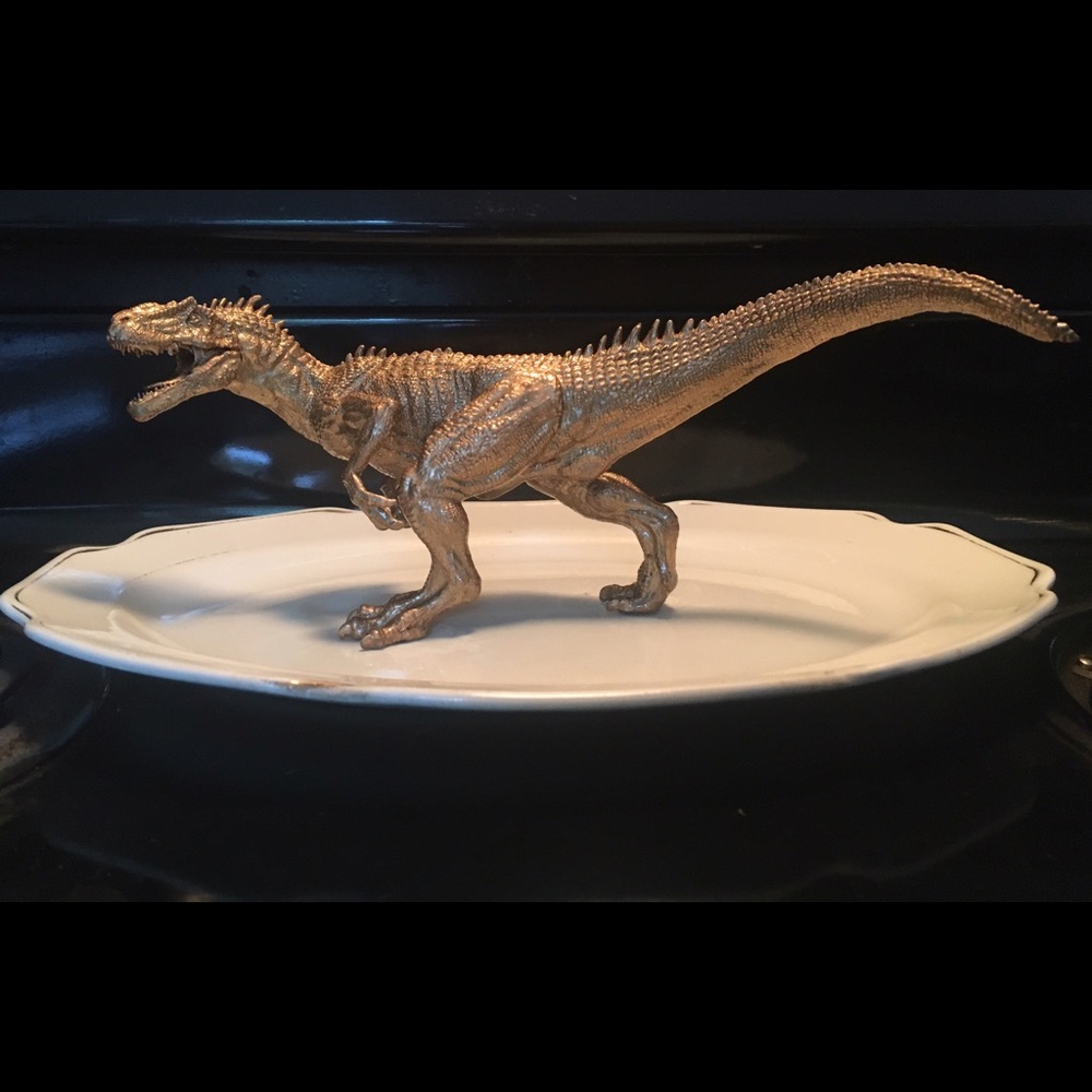 Hand Painted T-Rex & Vintage China Jewelry Tray