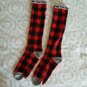 Victoria's Secret PINK red& black plaid boot socks