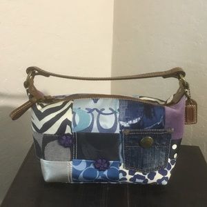 Coach Blue Denim Patchwork Leather Handle Bag RARE