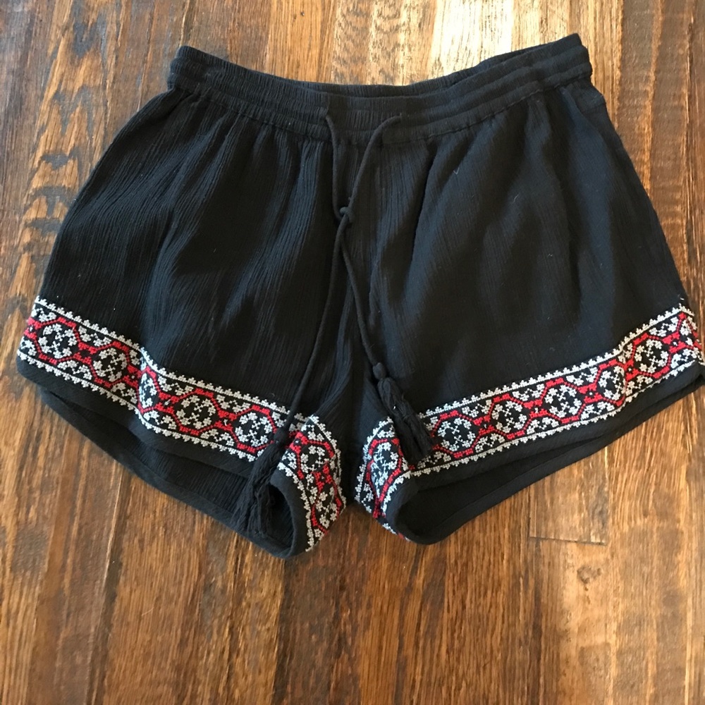 Black Embroidered Shorts