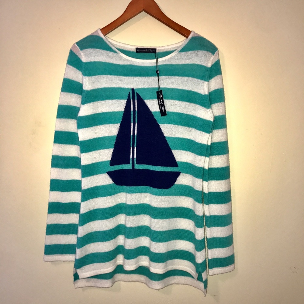 Hannah Rose striped sailboat sweater 100% cashmere