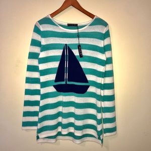 Hannah Rose striped sailboat sweater 100% cashmere