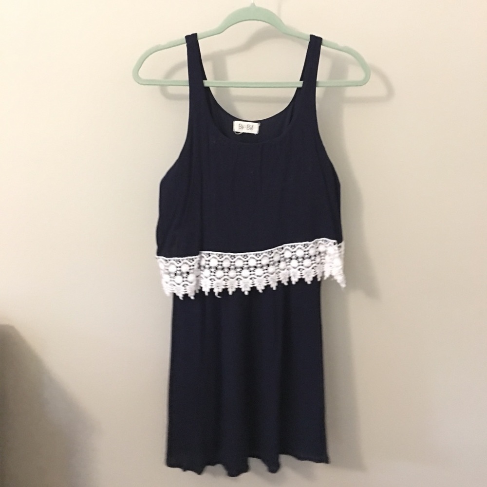 Cotton navy dress with lace embellishment