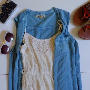 Chambray button up tunic top