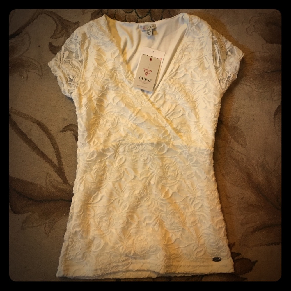 Guess off white lace top