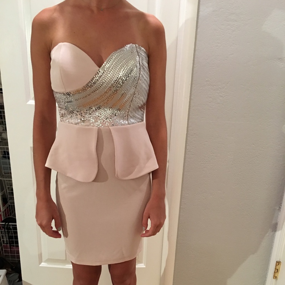 Strapless Body Con Blush Dress with Sequins