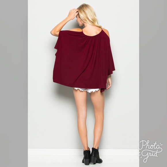 Cold Shoulder Gathered Top Merlot - Picture 4 of 6