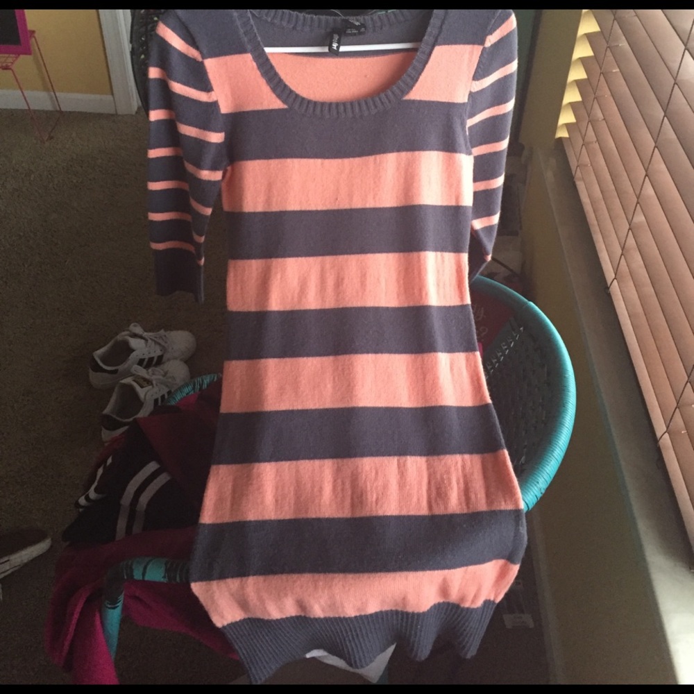 Coral and grey sweater dress