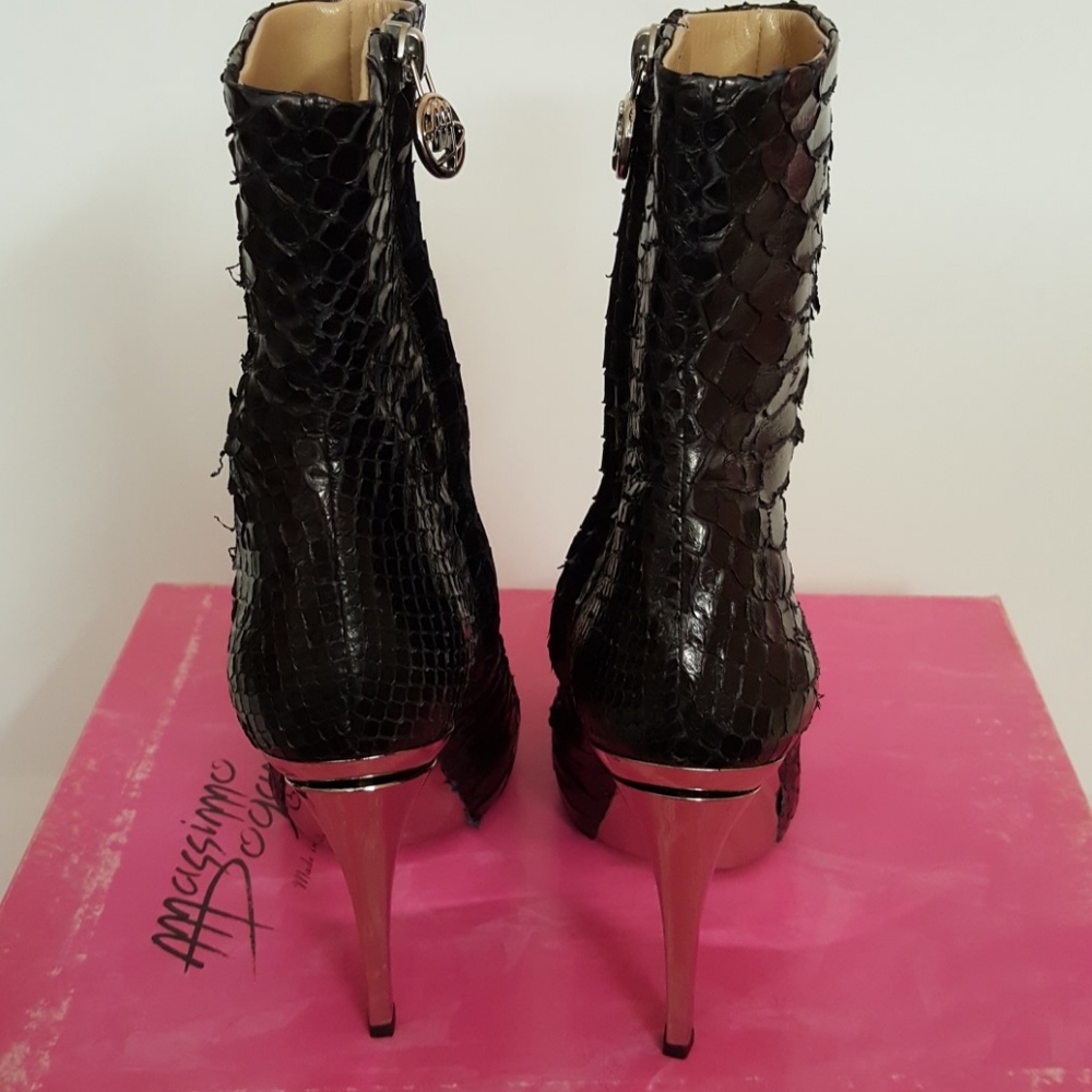 MASSIMO OGAMA BLACK GENUINE PYTHON Opentoe Heels Boots. Made In Italy. Size 36. - Picture 5 of 9