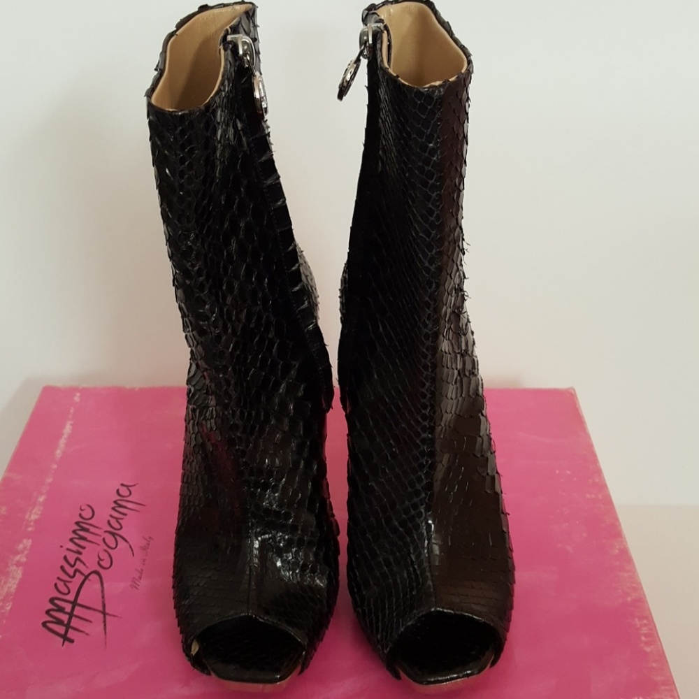 MASSIMO OGAMA BLACK GENUINE PYTHON Opentoe Heels Boots. Made In Italy. Size 36. - Picture 6 of 9