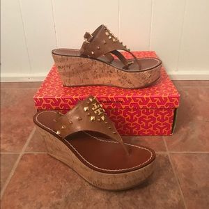 Tory Burch Dale Wedge Studded Thong Cork Sandal
