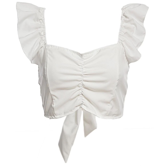 🌸new🌸Back bow Fril shoulder crop top - Picture 3 of 4