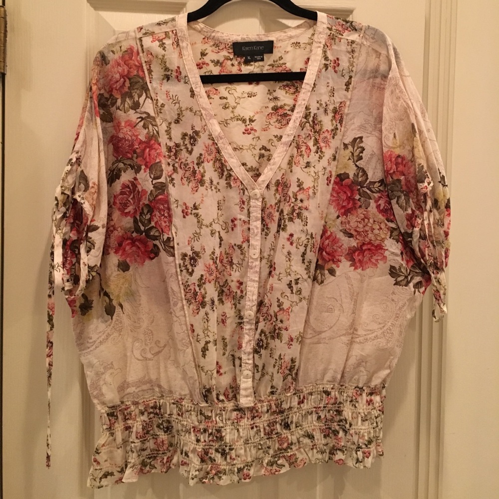 Sheer floral Karen Kane blouse- cool vintage look