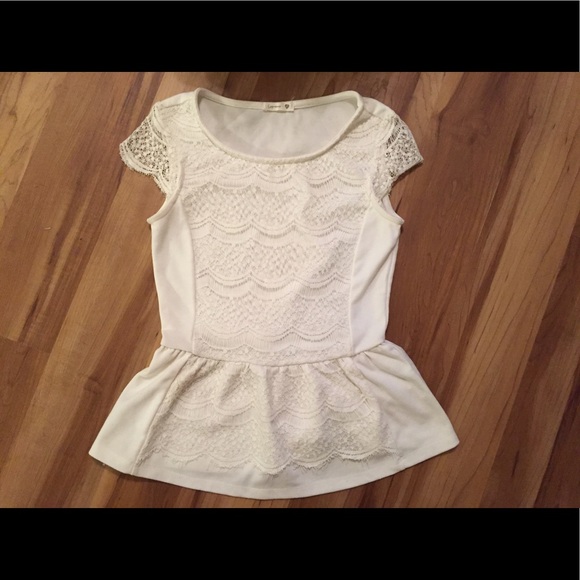 Feminine White Lace Peplum Top - Picture 1 of 3