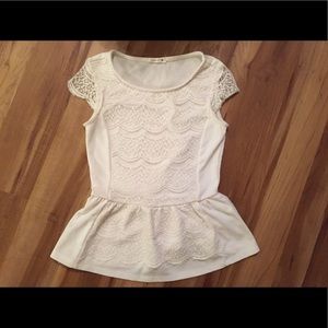 Feminine White Lace Peplum Top