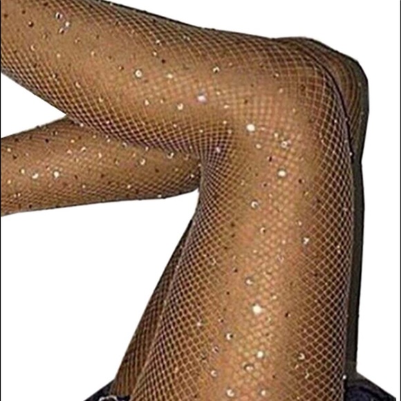 Sparkly Rhinestone Fishnet Stockings Black NIP OS - Picture 6 of 8