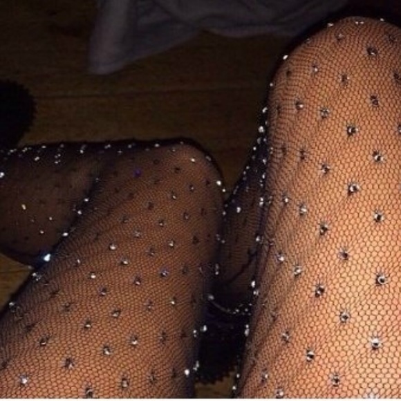 Sparkly Rhinestone Fishnet Stockings Black NIP OS - Picture 4 of 8