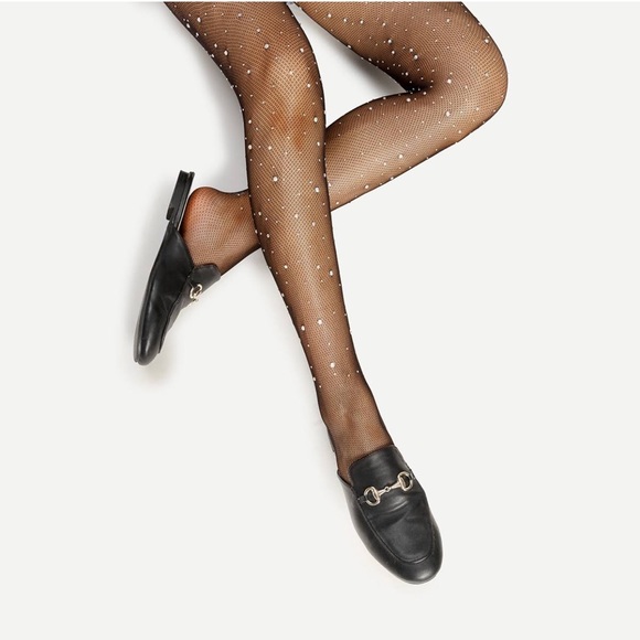 Sparkly Rhinestone Fishnet Stockings Black NIP OS - Picture 3 of 8