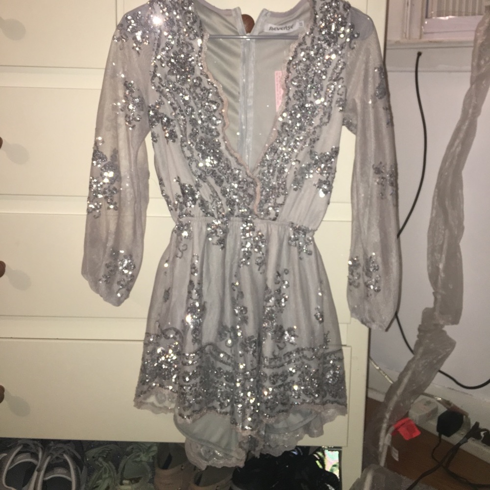 silver sequined romper